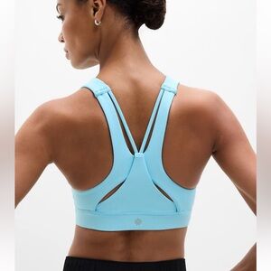 NWT New ATHLETA Flex Spacer Strappy Back Sports Bra Aqua Blue M D DD Cups
